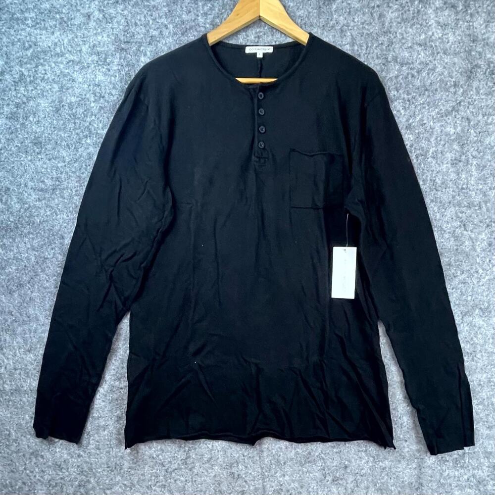 Cotton Citizen Jagger Long Sleeve Henley Shirt Mens Large Jet Black Cotton Basic